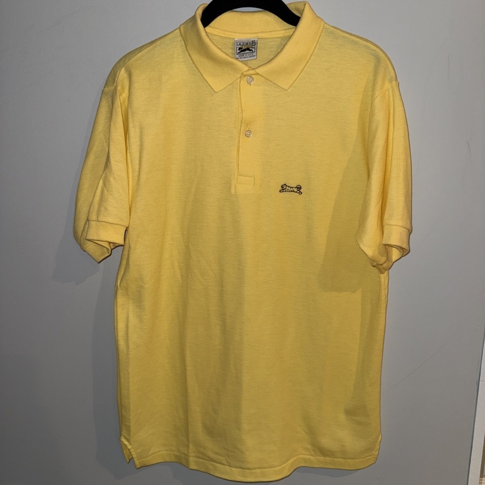 Vintage Le Tigre Polo Shirt Mens Medium‎ Yellow Pique Solid Tiger Logo Made USA